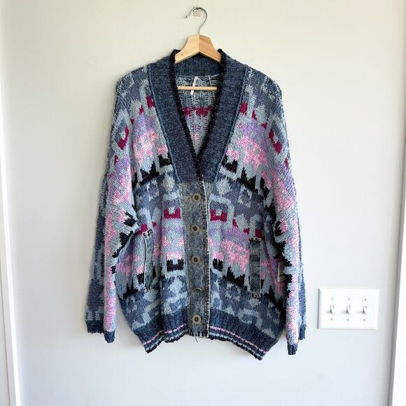 Free People Bluebell Oversize Knit Cardigan Sweater Blue Purple S NWT - Picture 3 of 11